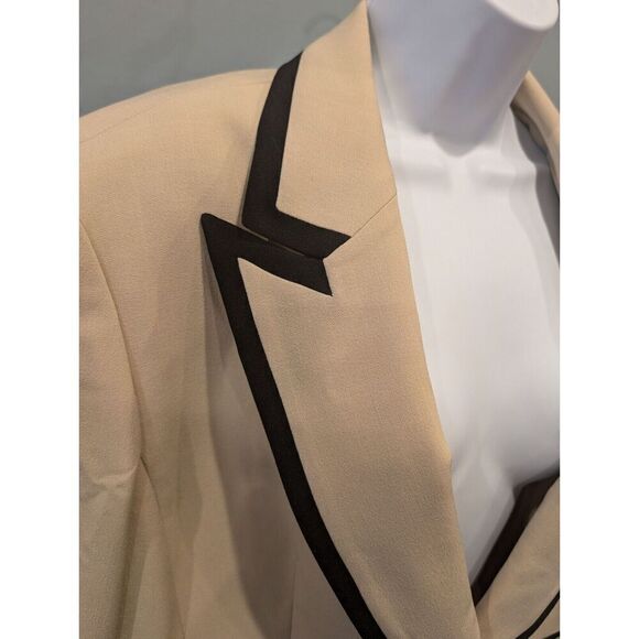 LE SUIT Women Contrast Trim Notch Collar One-Button Blazer Jacket Light Brown 18 - Picture 4 of 14